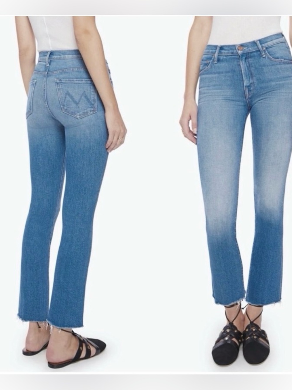 MOTHER The insider Ankle Fray Light Blue Flare Jeans